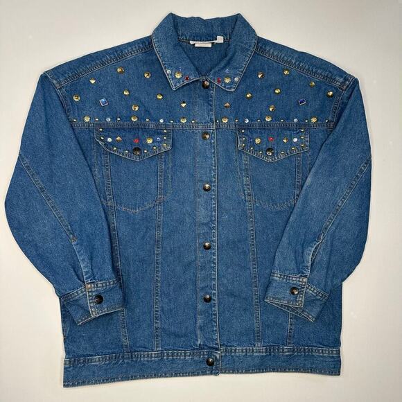 Vintage 1980’s Rhinestone and Stud Denim Jacket - Picture 1 of 7